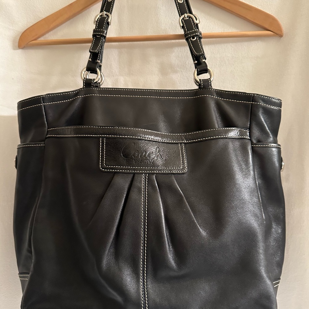 Black Coach Leather Tote with Light blue lining -used but in great condition